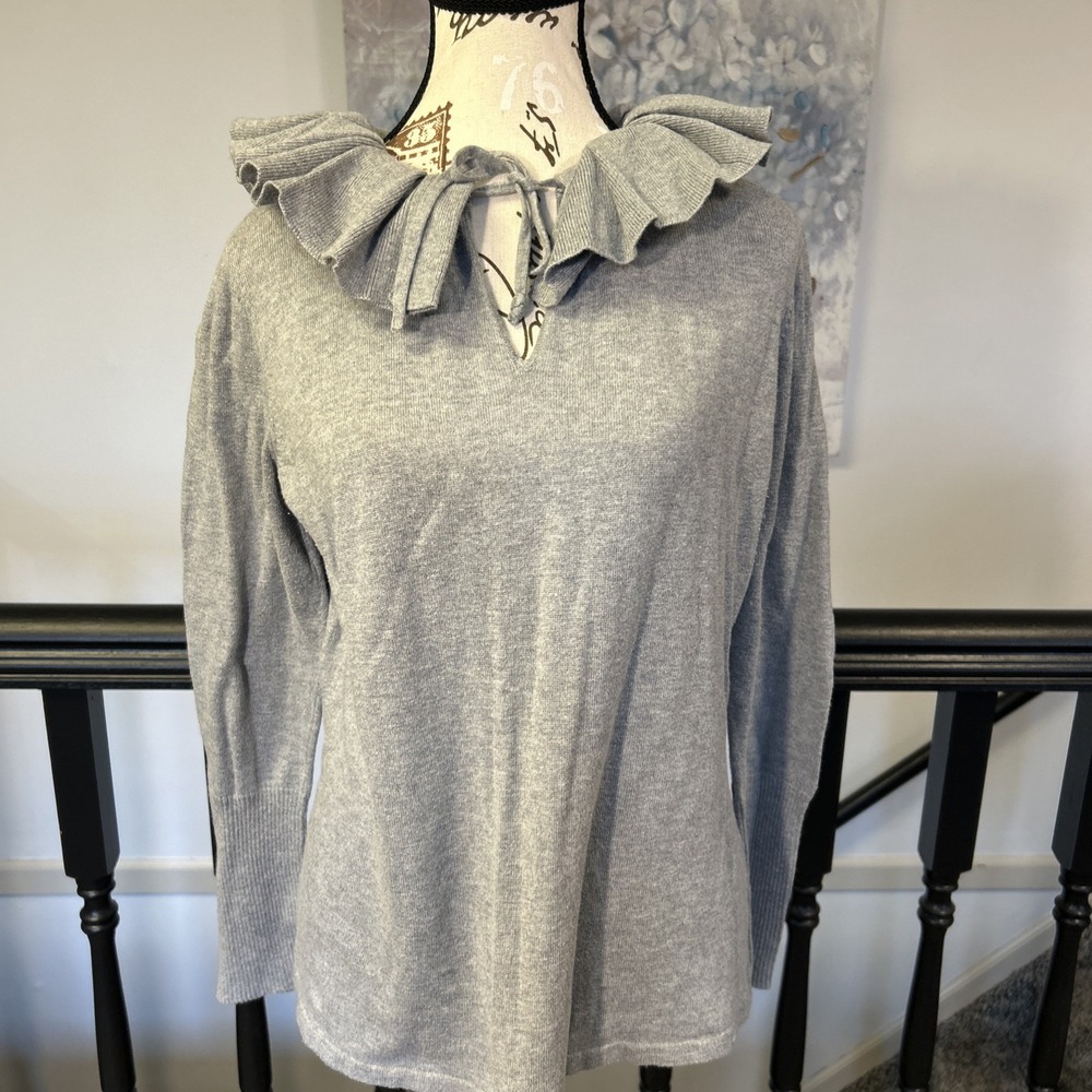 michael kors women xl Pullover sweater Gray Ruffled Collar